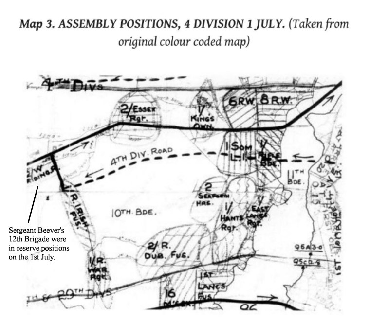 Position of 4th Division 1st July 1916