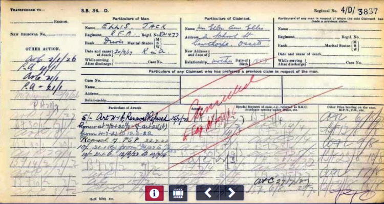 Jack Ellis Pension card