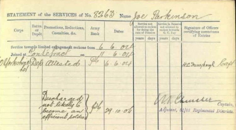 Joe Parkinson discharge card
