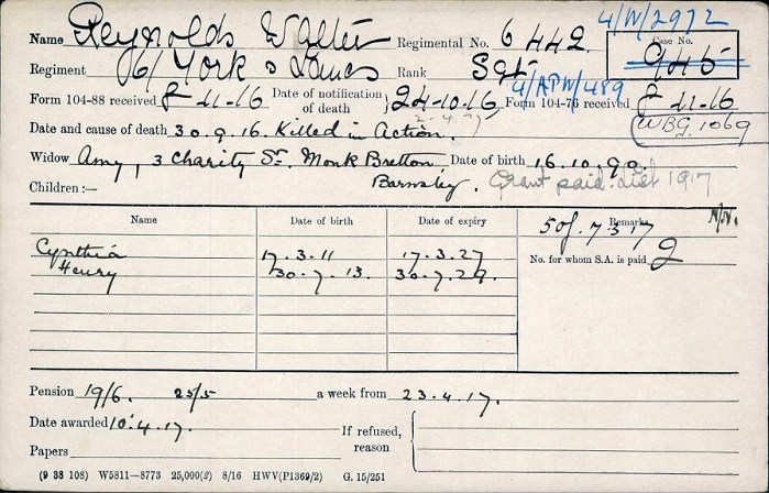 Walter Reynolds card