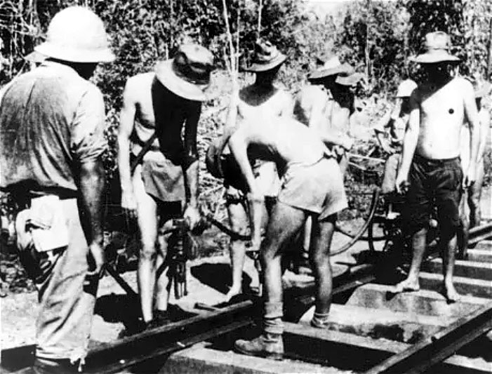 Burma - Thai Railway laying sleepers