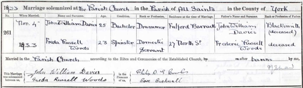 John William Davies marriage certificate