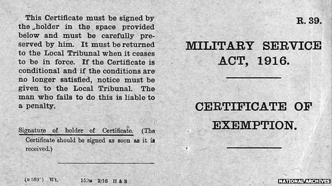 WW1 Exemption Certificate