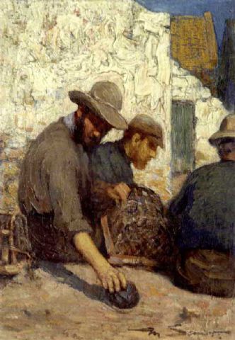 Fishermen tending Lobster Pots by Mark Senior