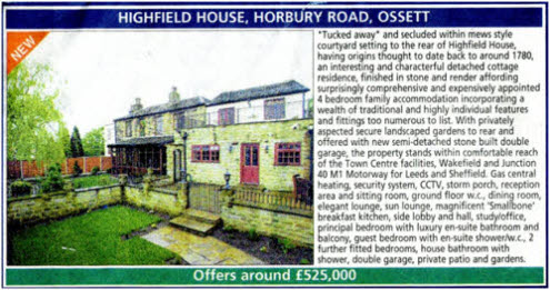 Estate Agents Advert for Highfield Cottage