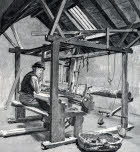 Weaving on a hand loom in 1888