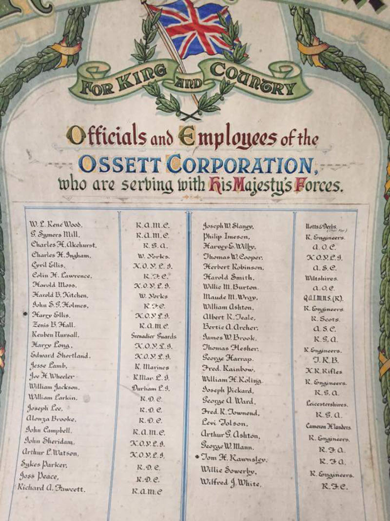 Ossett Corporation WW1 Roll of Honour