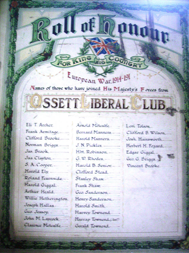 Ossett Liberal Club WW1 Roll of Honour