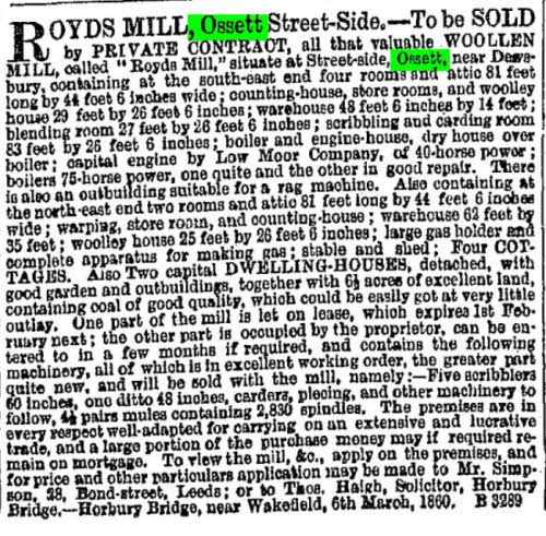 Royds Mill advert 1860