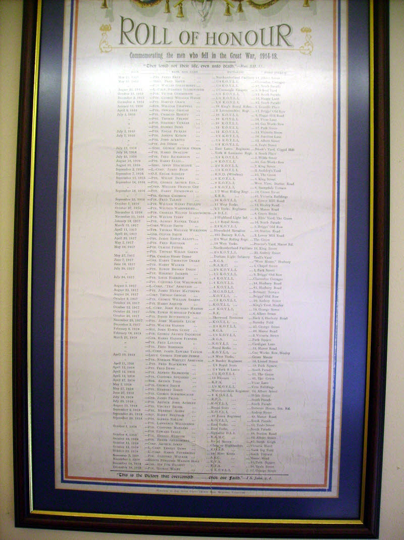 South Ossett WW1 Roll of Honour