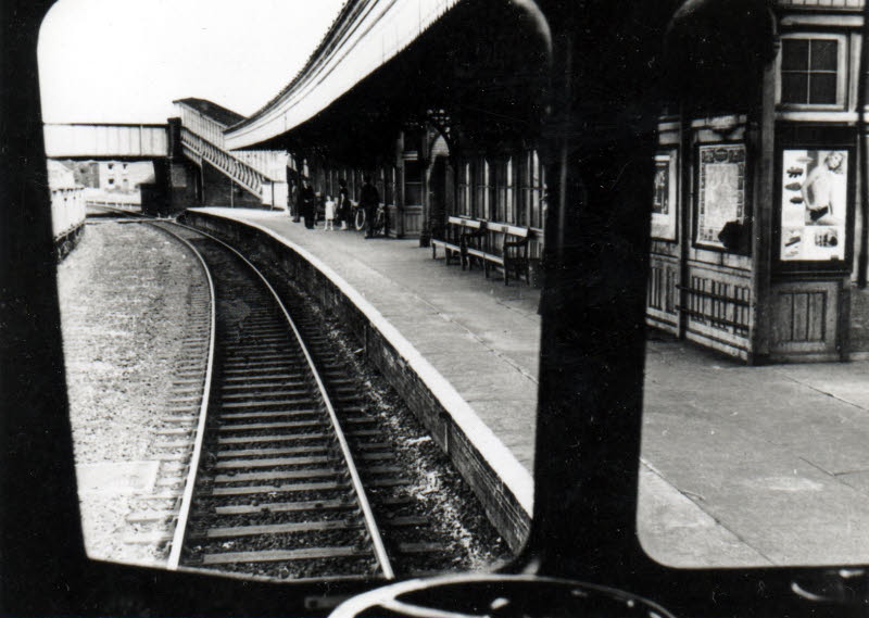 Ossett station as seen from the rear of a train leaving the station