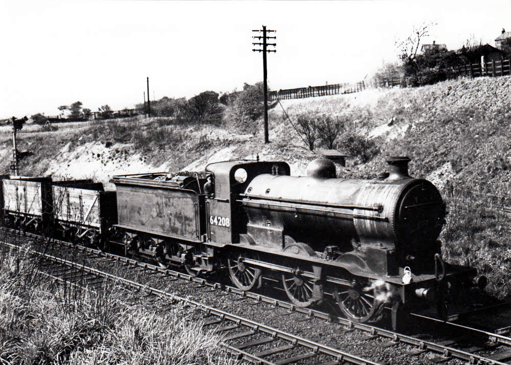 Steam loco 64208 at Ossett in the 1950s